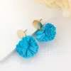 Fashnzfab Single Raffia Pom Pom Drop Earrings - Light Blue In Blue