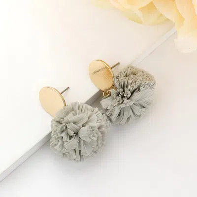 Fashnzfab Single Raffia Pom Pom Drop Earrings In Gray
