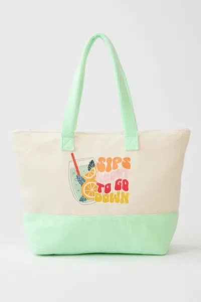 Fashnzfab Sips About To Go Down Terry Tote In Green