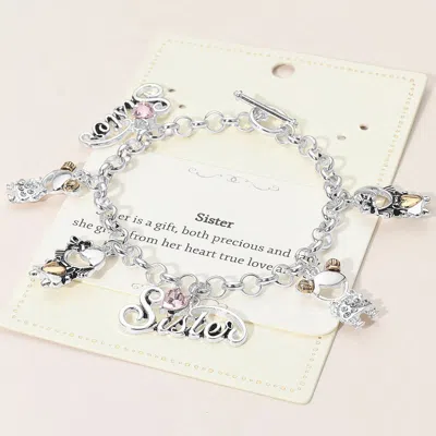 Fashnzfab Sister Charm Station Link Toggle Bracelet - Clear, Two Tone In Multi