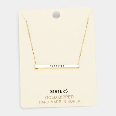 Fashnzfab 'sisters' Horizontal Metal Bar Pendant Necklace In Gold