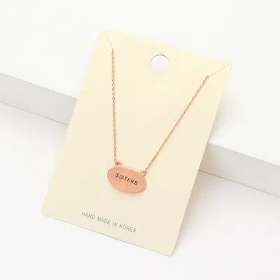 Fashnzfab Sisters Message Brass Oval Metal Pendant Necklace In Gold