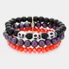 Fashnzfab Skull Pointed Triple Layered Beaded Stretch Bracelet Multi In Multi