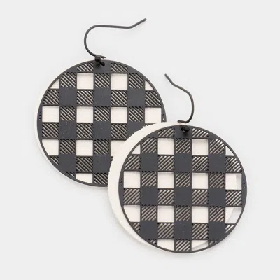 Fashnzfab Slash Pattern Detail Faux Leather Round Earrings - Black
