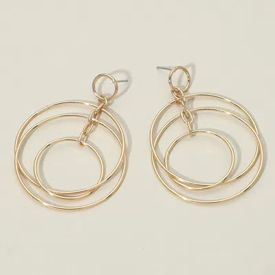 Fashnzfab Sleek Metal Layered Circle Drop Earrings In Gold