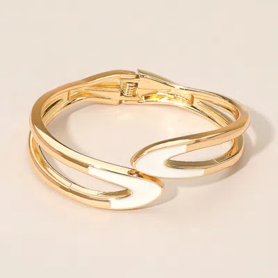 Fashnzfab Sleek Open Design Modern Enamel Hinged Bangle Bracelet In Gold