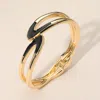 Fashnzfab Sleek Open Design Modern Enamel Hinged Bangle Bracelet In Gold