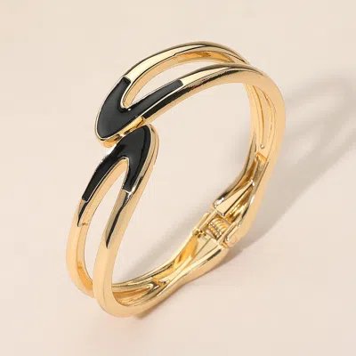 Fashnzfab Sleek Open Design Modern Enamel Hinged Bangle Bracelet In Gold