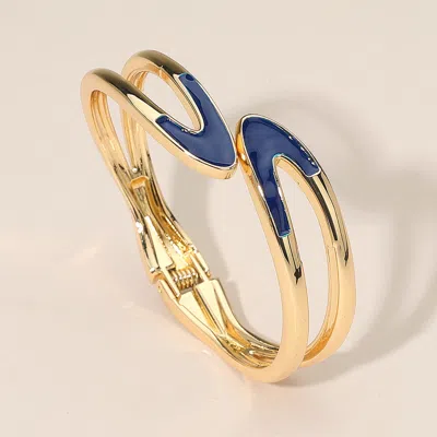 Fashnzfab Sleek Open Design Modern Enamel Hinged Bangle Bracelet In Gold