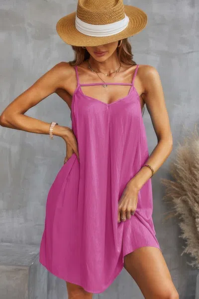 Fashnzfab Sleeveless A Line Spaghetti Strap Dress In Pink