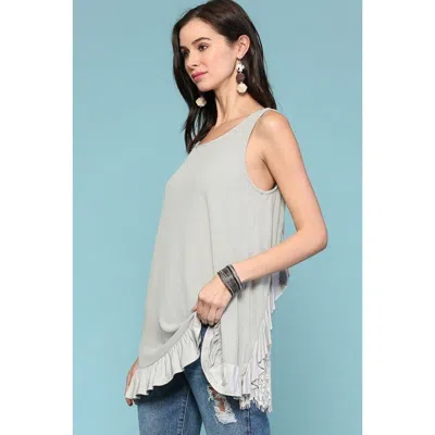 Fashnzfab Sleeveless Back Lace Ruffle Detail Tank Top In Grey