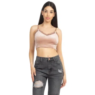 Fashnzfab Sleeveless Corset Velvet Crop Top In Pink