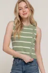Fashnzfab Sleeveless Diagonal Shape Stripe Spring Sweater In Green