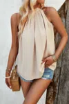 Fashnzfab Sleeveless Halter Ruched Tunic Solid Loose Top