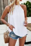 Fashnzfab Sleeveless Halter Ruched Tunic Solid Loose Top