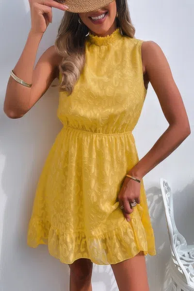 Fashnzfab Sleeveless High Neck A Line Ruffle Hem Dress