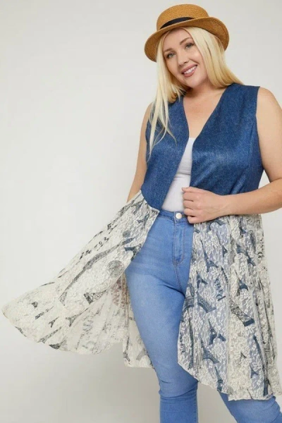 Fashnzfab Sleeveless, Lace Cardigan In Multi