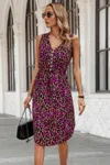 Fashnzfab Sleeveless Leopard Print Tie Front Curved Hem Dress