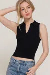 Shop Fashnzfab Sleeveless Polo Spring Sweater In Black