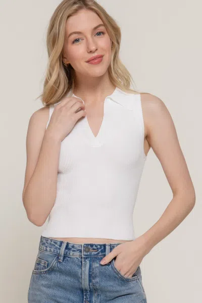 Fashnzfab Sleeveless Polo Spring Sweater In White