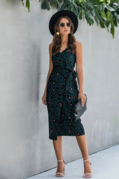 Fashnzfab Sleeveless Print Split Thigh Belted Cami Dress