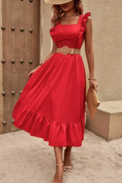 Fashnzfab Sleeveless Ruffle Cross Open Back Knot Fit Dress