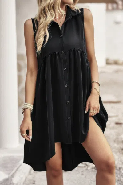 Fashnzfab Sleeveless Solid Peplum Shirt Dress In Black