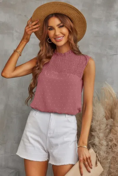 Fashnzfab Sleeveless Swiss Dot Ruched Loose Fit Blouse