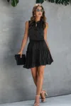 Fashnzfab Sleeveless Tie Neck Frill Trim Tiered Layer Dress