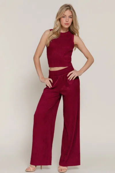 Fashnzfab Sleeveless Top & Crinkle Knit Pants Set