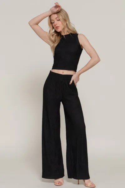 Fashnzfab Sleeveless Top & Crinkle Knit Pants Set