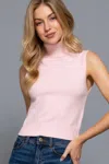 Fashnzfab Sleeveless Turtle Neck Sweater Top In Pink