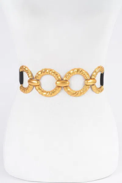 Fashnzfab Slim Elastic Waist Belt With Multi Metal Hardware In Gold