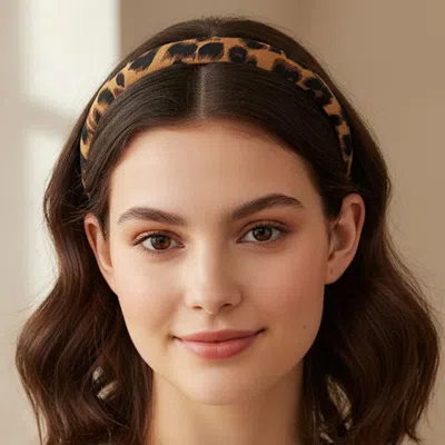 Fashnzfab Slim Leopard Print Padded Headband In Brown