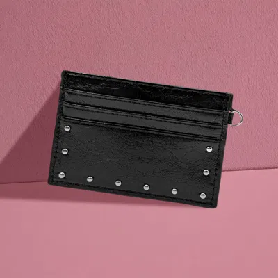 Fashnzfab Slim Studded Card Holder Wallet In Black
