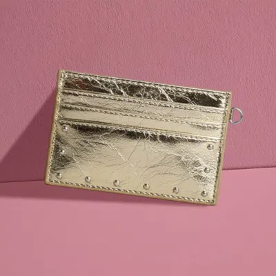 Fashnzfab Slim Studded Card Holder Wallet In Gold