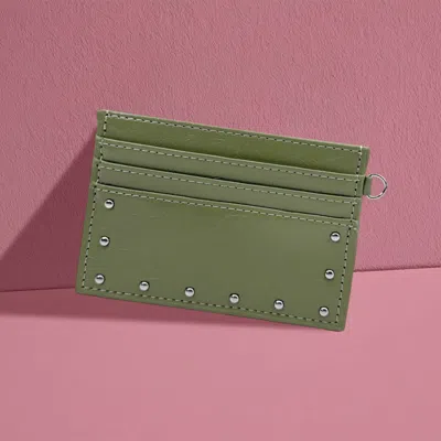 Fashnzfab Slim Studded Card Holder Wallet In Green