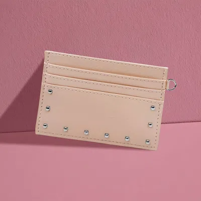 Fashnzfab Slim Studded Card Holder Wallet In Pink