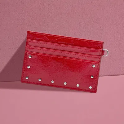 Fashnzfab Slim Studded Card Holder Wallet In Red