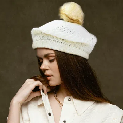 Fashnzfab Slouchy Beanie Hat With Pom Pom In White
