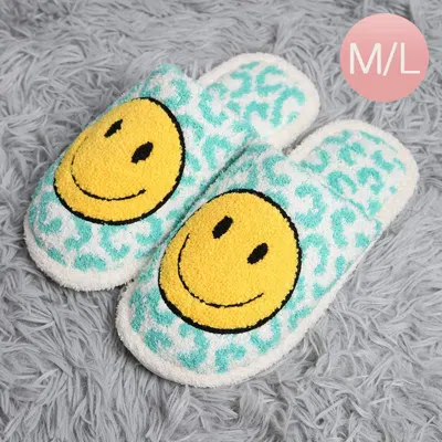Fashnzfab Smile Accented Leopard Patterned Soft Home Indoor Floor Slippers Mint M/l In Multi