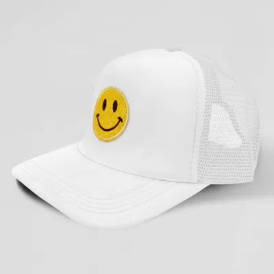 Fashnzfab Smile Accented Mesh Back Baseball Cap In White