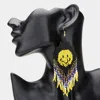 Fashnzfab Smile Accented Seed Beaded Fringe Dangle Earrings In Multi