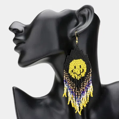 Fashnzfab Smile Accented Seed Beaded Fringe Dangle Earrings In Multi