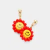 Fashnzfab Smile Centered Flower Dangle Earrings In Red