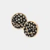 Fashnzfab Smile Cheetah Patterned Genuine Leather Round Stud Earrings - Black In Multi