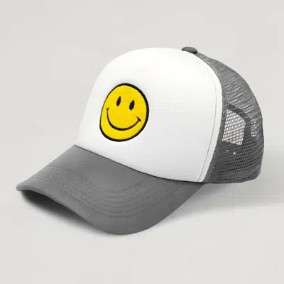 Fashnzfab Smile Face Patch Mesh Back Baseball Trucker Cap In Grey