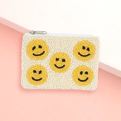 Fashnzfab Smile Face Pattern Seed Beaded Mini Pouch Bag In Multi