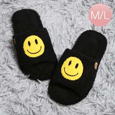 Fashnzfab Smile Face Pointed Soft Home Indoor Floor Slippers Black M/l