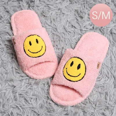 Fashnzfab Smile Face Pointed Soft Home Indoor Floor Slippers Pink S/m